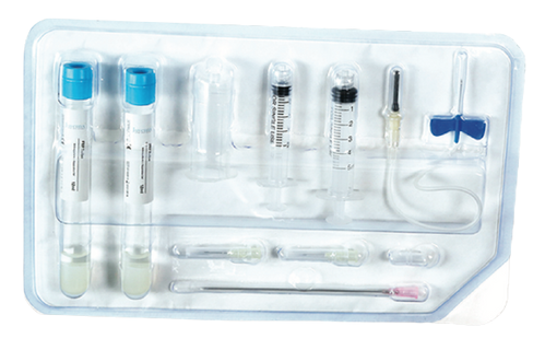 Open Juventix PRP kit tray showing two tubes, syringes and needles
